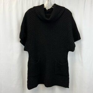 Confess Pullover Sweater Black Knit Short Sleeve Turtleneck Pockets Size Large